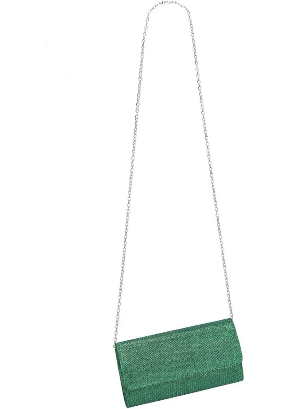 Women's Green Glitter Clutch Purse Evening Bag With Chain For Wedding Handbag